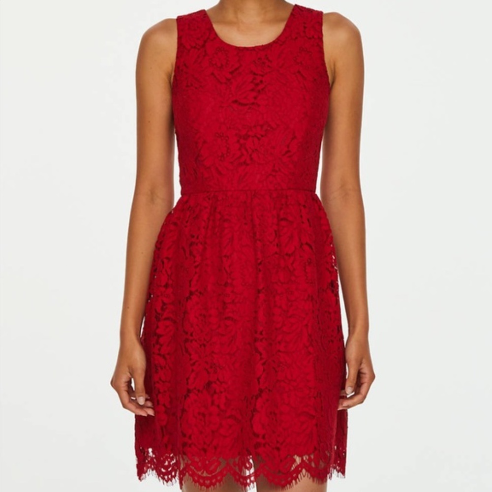 LOFT Red Lace Fit and Flare Dress Size 14